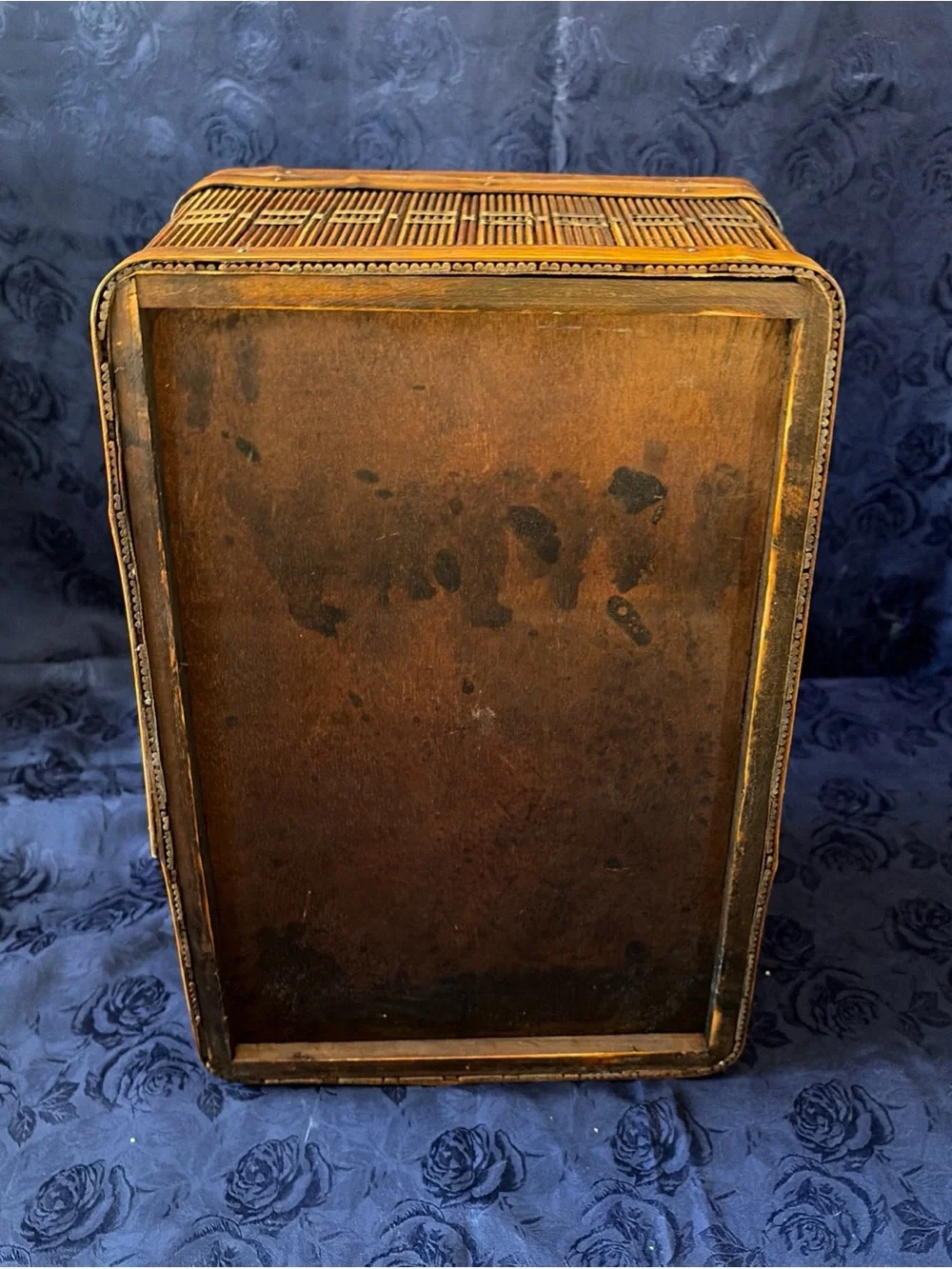VTG Handwoven Rattan & Bamboo Trinket Box W/Metal Latch-13”x8.5”x7”